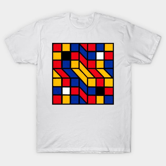 Mondrian Inspired Geometric Abstract Acrylic Painting IX T-Shirt by abstractartalex